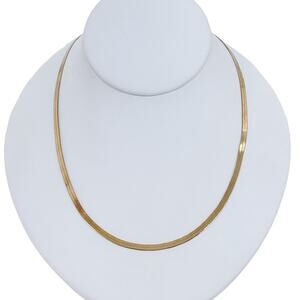 Estate Italy Gold-Tone Sterling Silver 925 3.3mm Herringbone Chain Necklace 18"